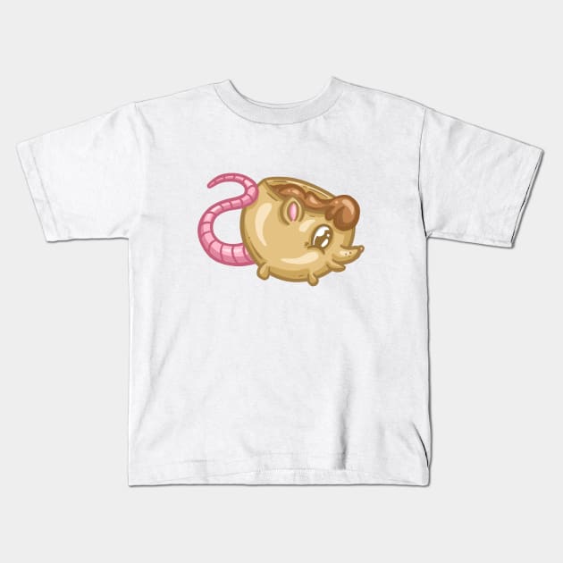 Cute Baby Rat Coffee Cup Cartoon Illustration Kids T-Shirt by Squeeb Creative